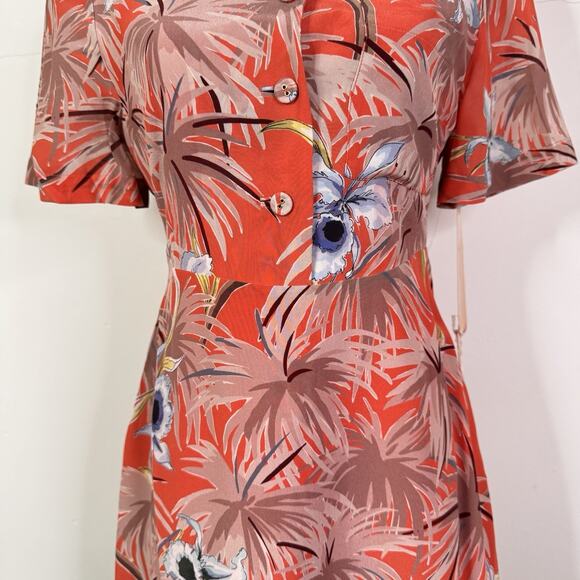 Valentino Silk Shirt Dress Red Floral Print Size IT 38 / US 2 NWT Made in Italy - Picture 3 of 15